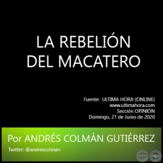 LA REBELIÓN DEL MACATERO - Por ANDRÉS COLMÁN GUTIÉRREZ - Domingo, 21 de Junio de 2020